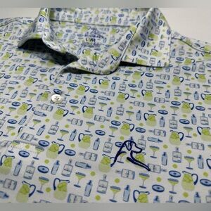 Rhoback Polo Shirt Men's M The Margarita Drink Pattern Stretch Performance Golf